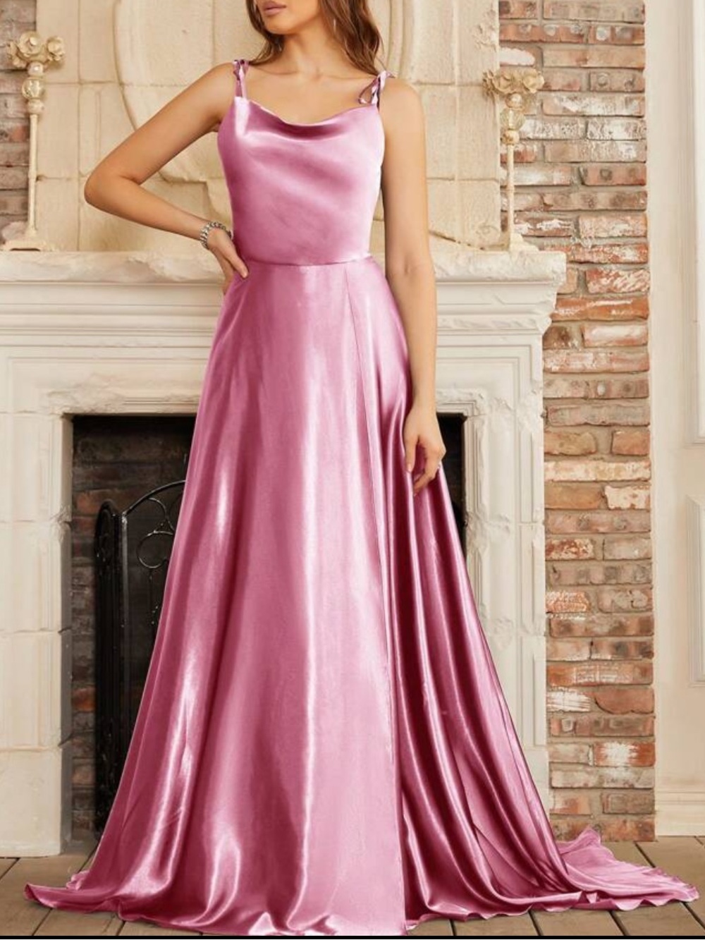 Elegant Pink Satin Evening Gown - Women's Formal Dress